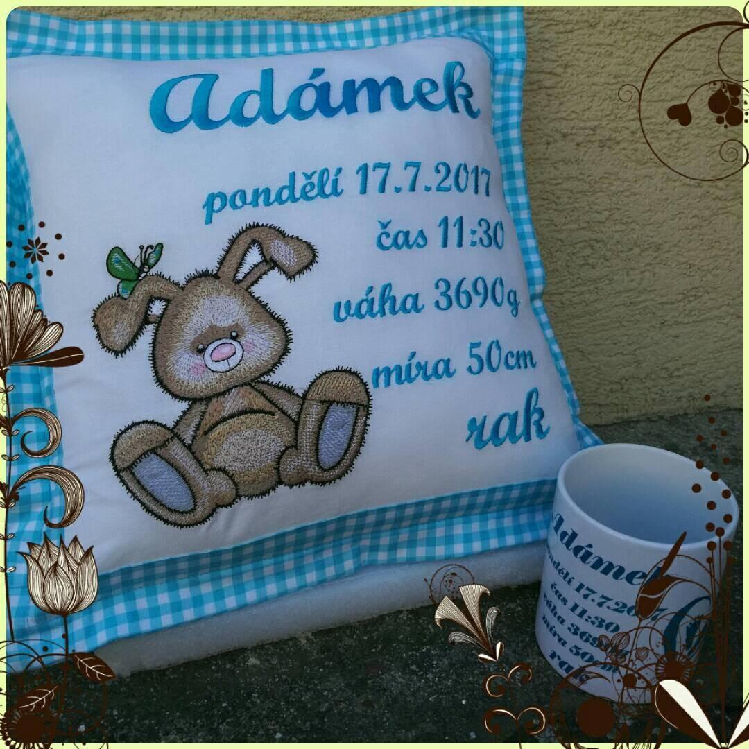 Embroidered pillow with funny bunny design