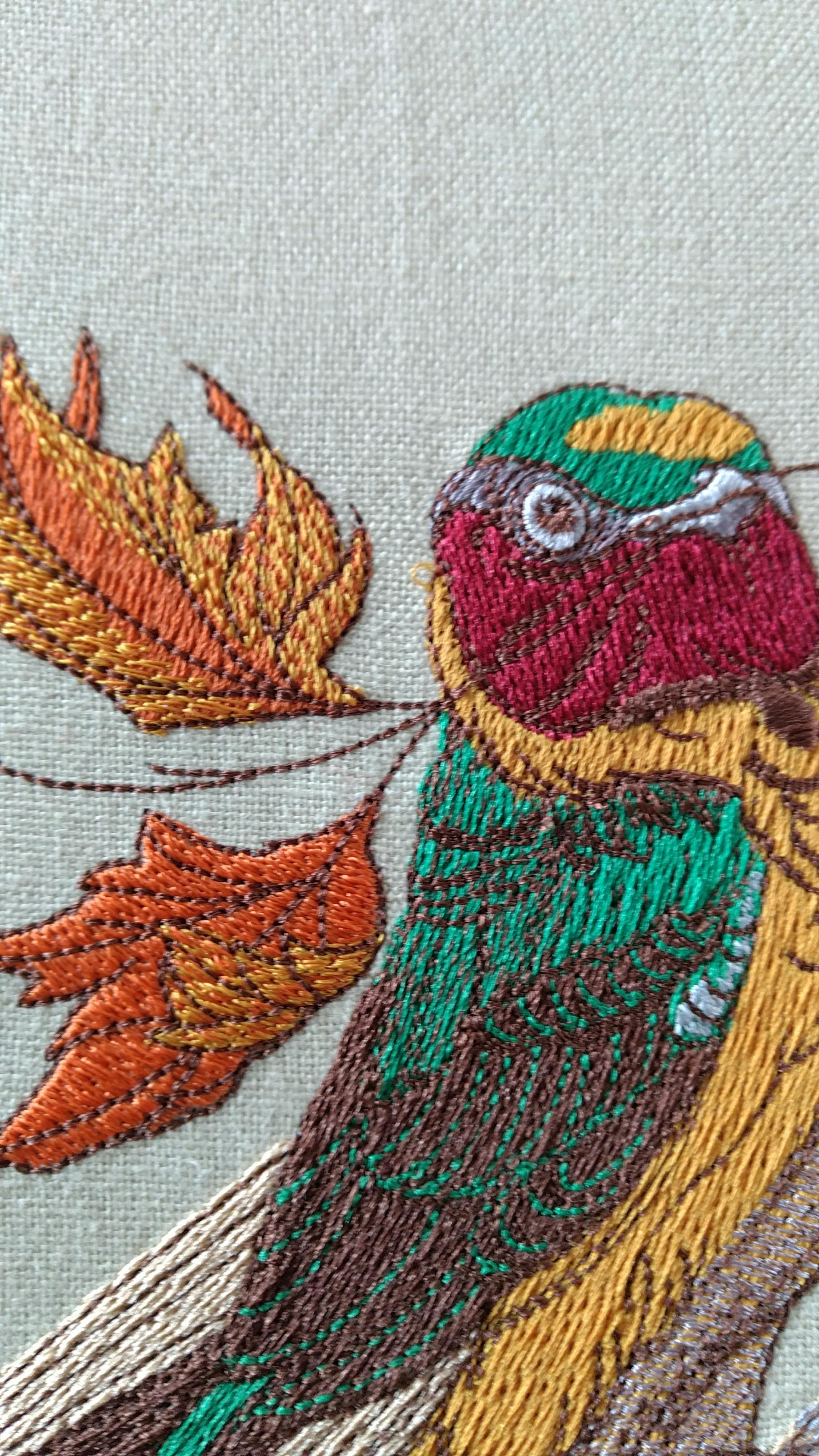 Fragment of Siberian rubythroat embroidery design