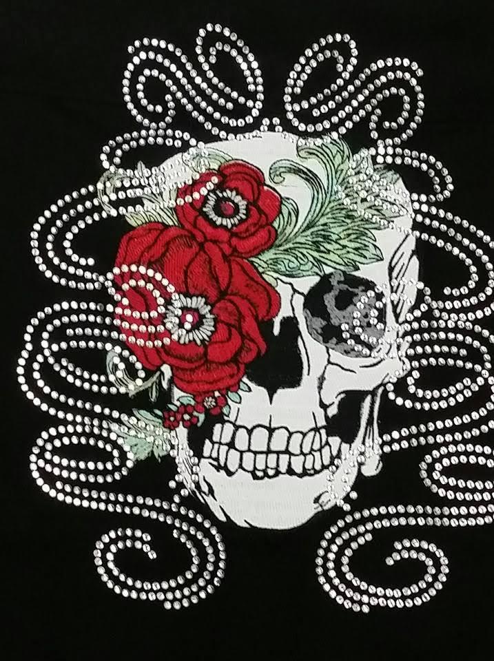 Skull and flower embroidery design