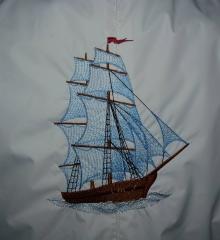 Ship in waves machine embroidery design