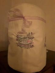 Embroidered box with lavender basket design