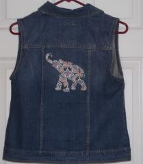 Embroidered jeans vest with flower elephant free design