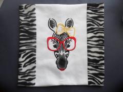 Embroidered pillow with zebra in glasses free design