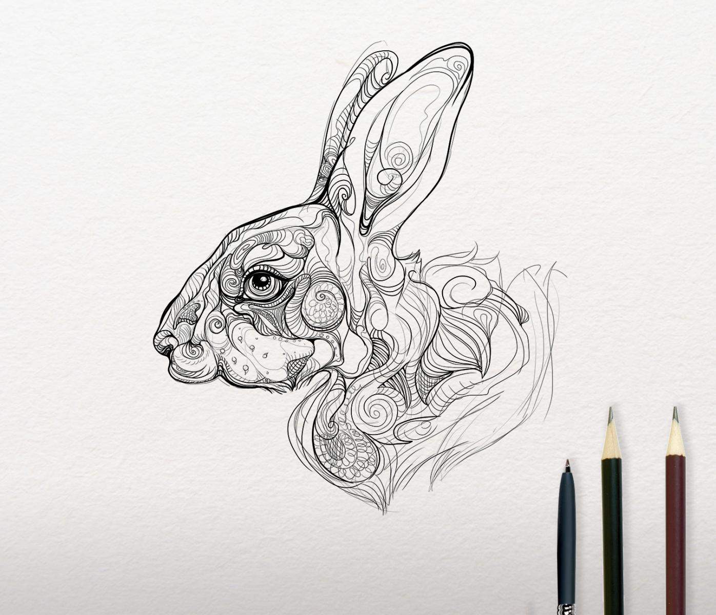 Mosaic rabbit embroidery sketch