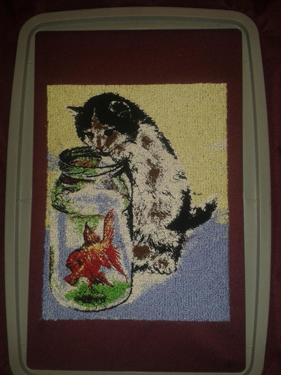 Cat fisherman embroidery design