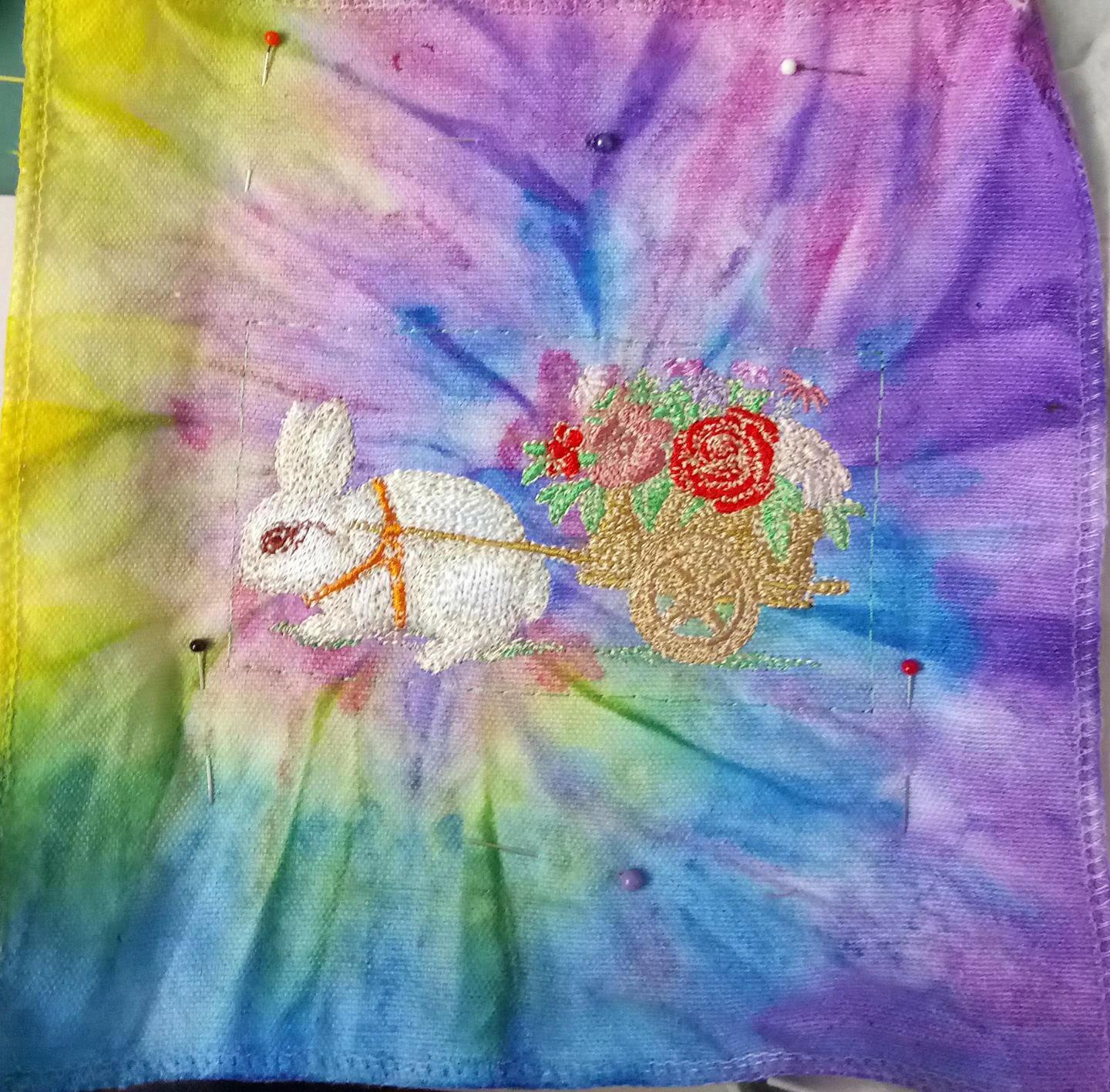 Bunny and flower wagon embroidery design