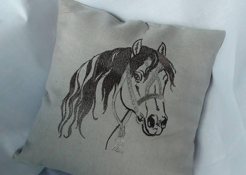 Embroidered cushion with Head of horse design
