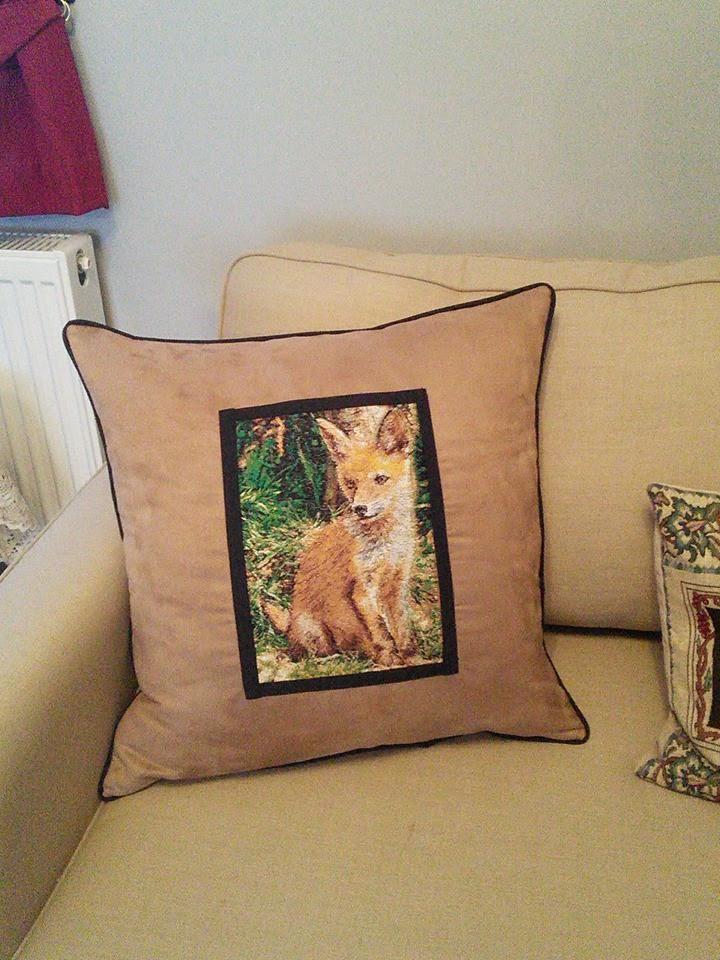 Embroidered cushion with little fox free design