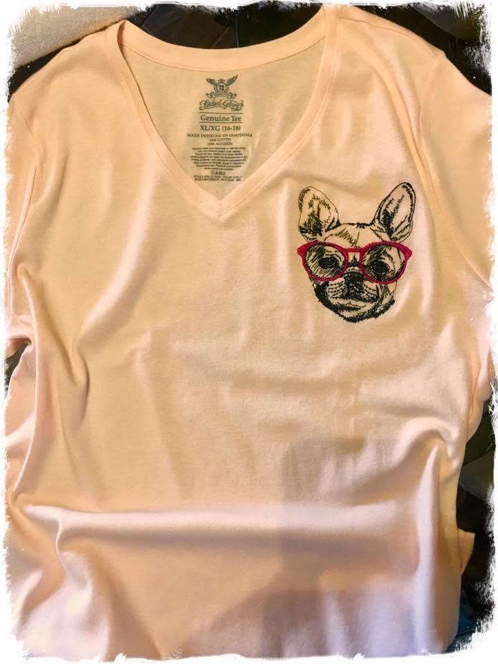 Embroidered t-shirt with Dog in glasses design