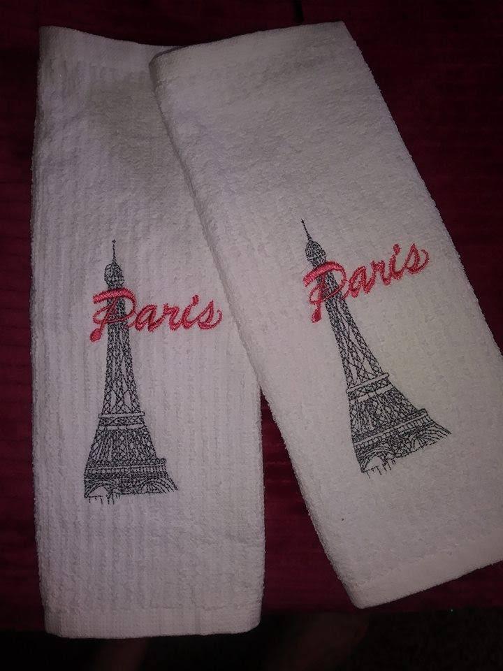 Embroidered towels with Eiffel tower free design