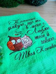 Embroidered towel with sleepy owls design