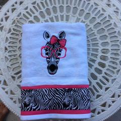 Embroidered towel with zebra in glasses free design
