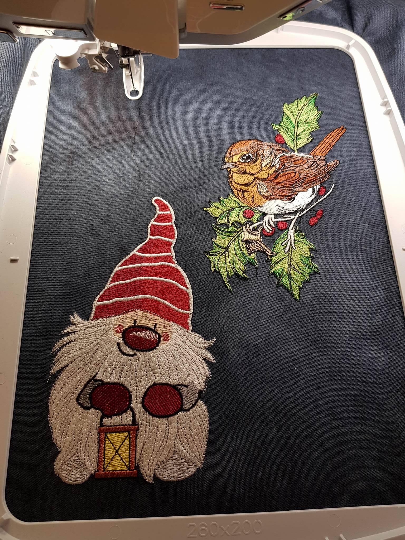 In hoop Christmas dwarf and bird embroidery design
