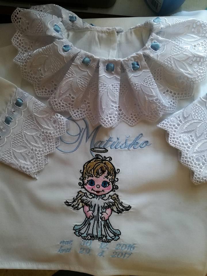 Embroidered baby christening dress with little angel design