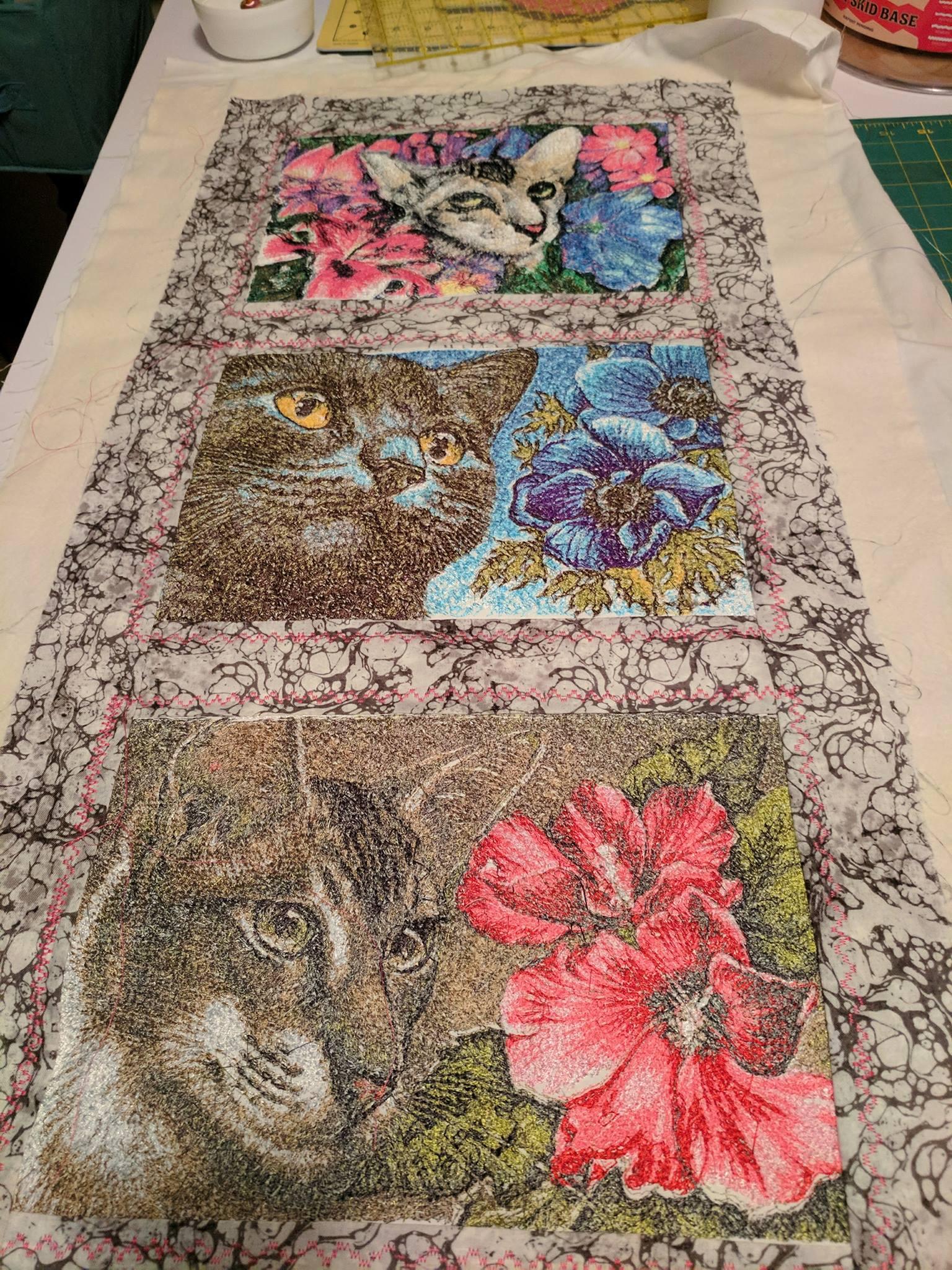 Embroidered wall carpet with cats free designs
