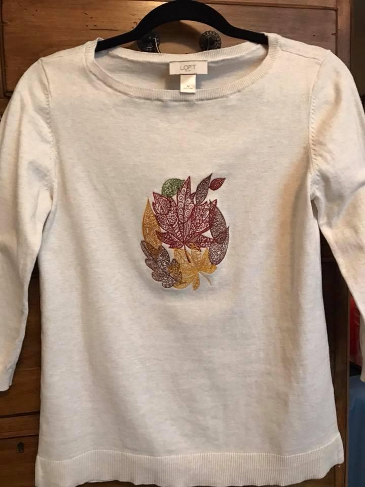 Embroidered sweater Autumn leaves design