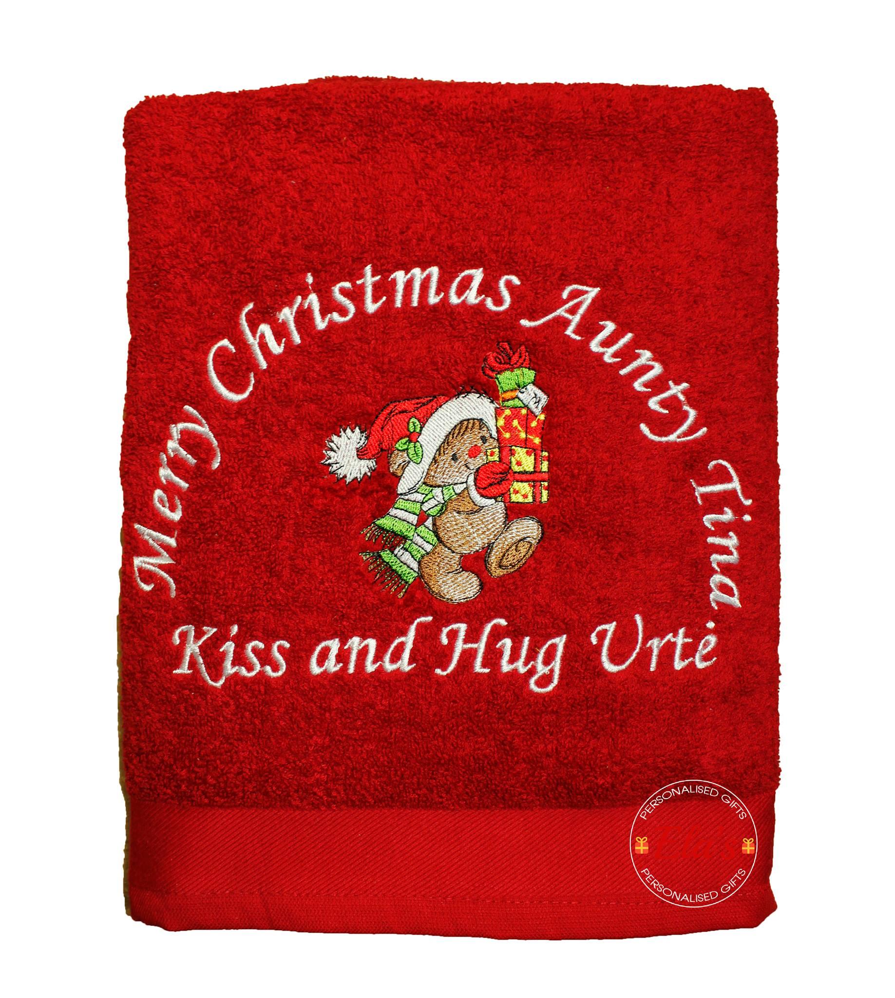 Embroidered towel with Christmas gifts design