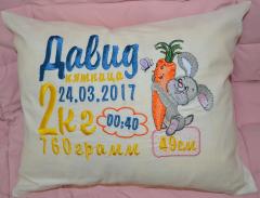 Embroidered cushion with Bunny and carrot design