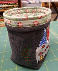 Embroidered textile box with Christmas dwarves design