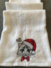 Embroidered towel with Christmas cat design