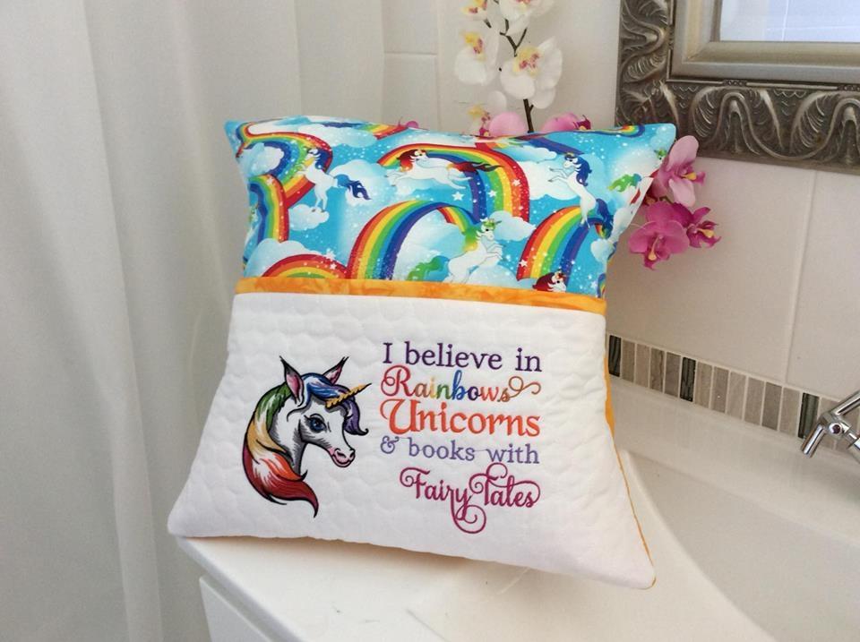 Embroidered cushion with Rainbow unicorn design