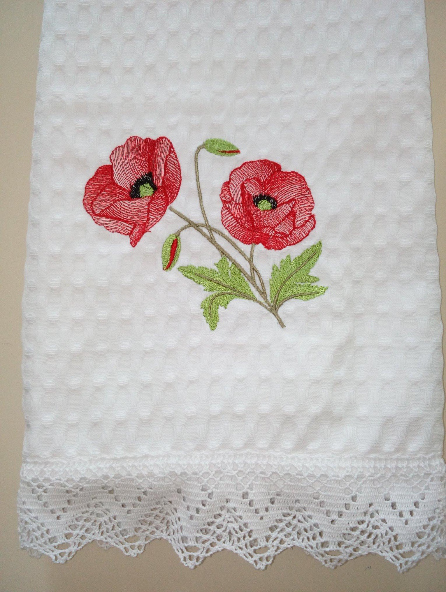 Embroidered home decoration with poppies design