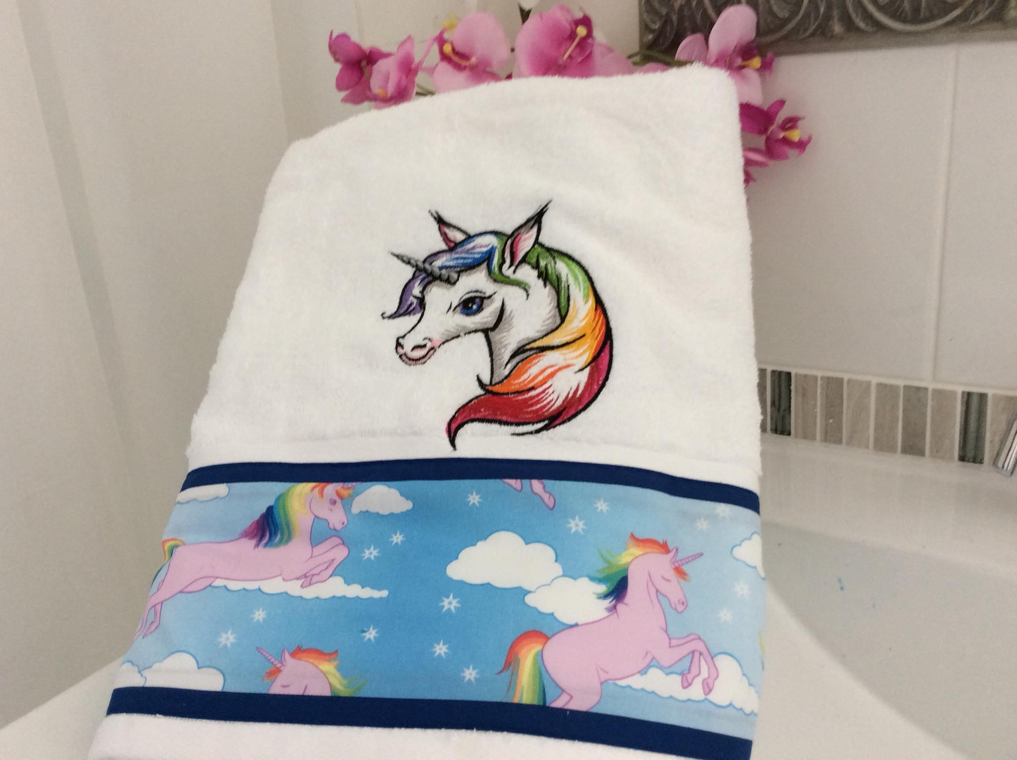 Embroidered towel with Colorful unicorn design