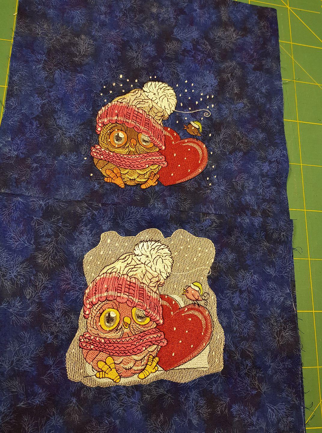 Owl with heart embroidery design