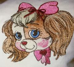 Portrait of cute dog embroidery design