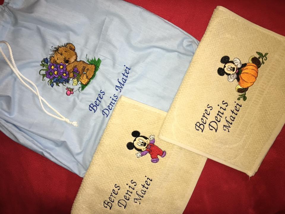 Embroidered set Teddy bear and  Mickey mouse designs