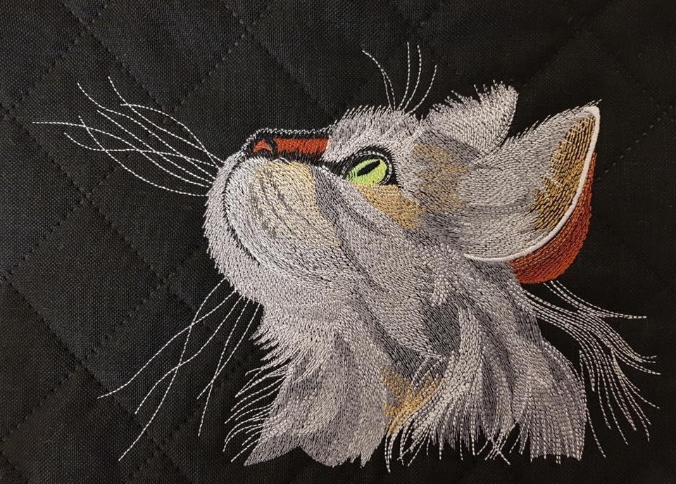 Curious cat embroidery design