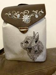 Stylish Women's Leather Bag with fancy cat sketch Embroidery Design