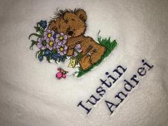 Teddy bear and flower bouquet embroidery design