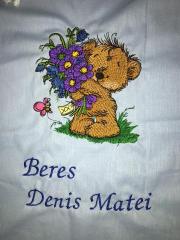 Teddy bear with big bouquet embroidery design