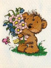 Teddy bear with flowers embroidery design
