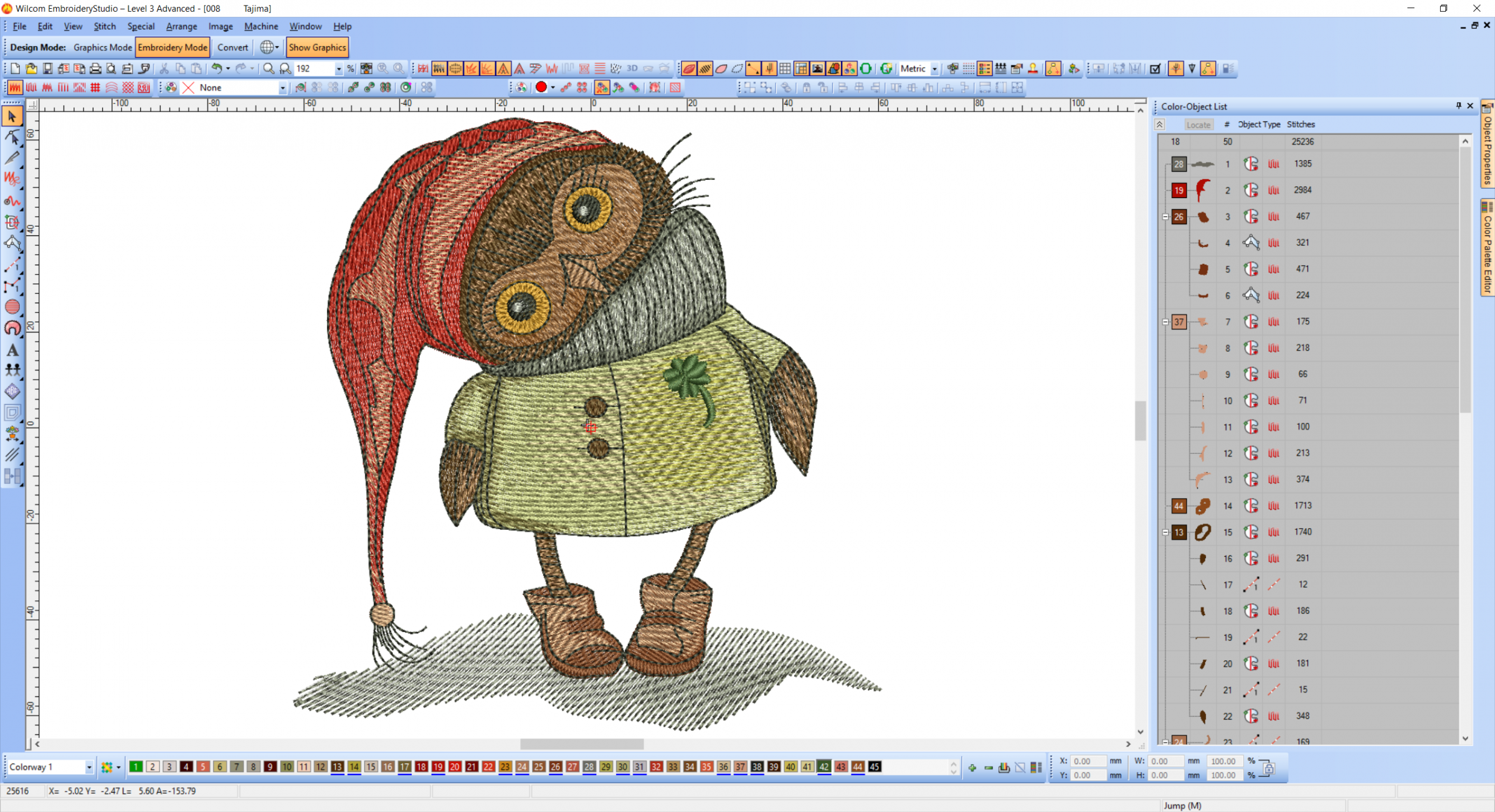 Cute owl embroidery design preview digitizing