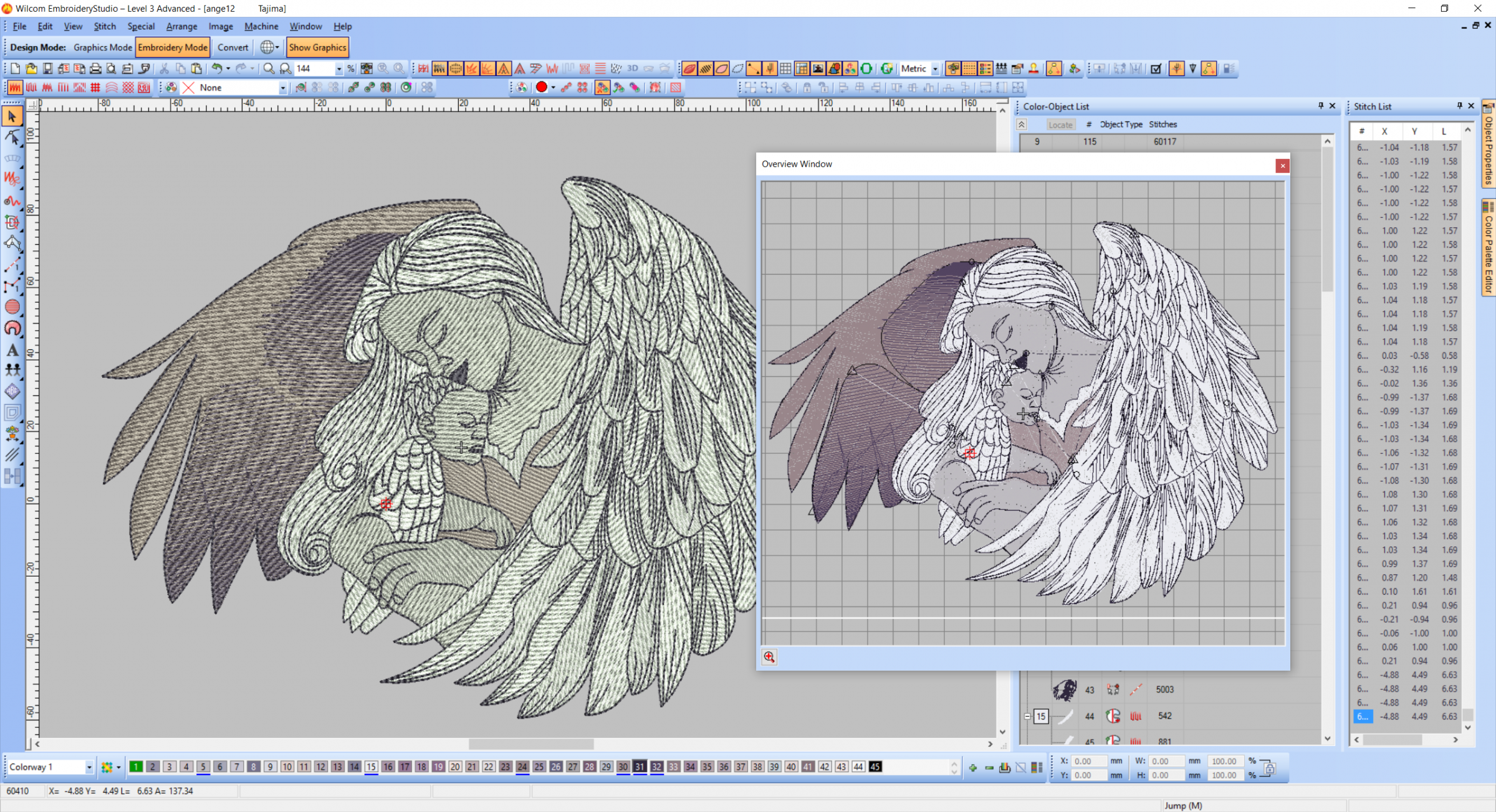 Angel embroidery design preview digitizing