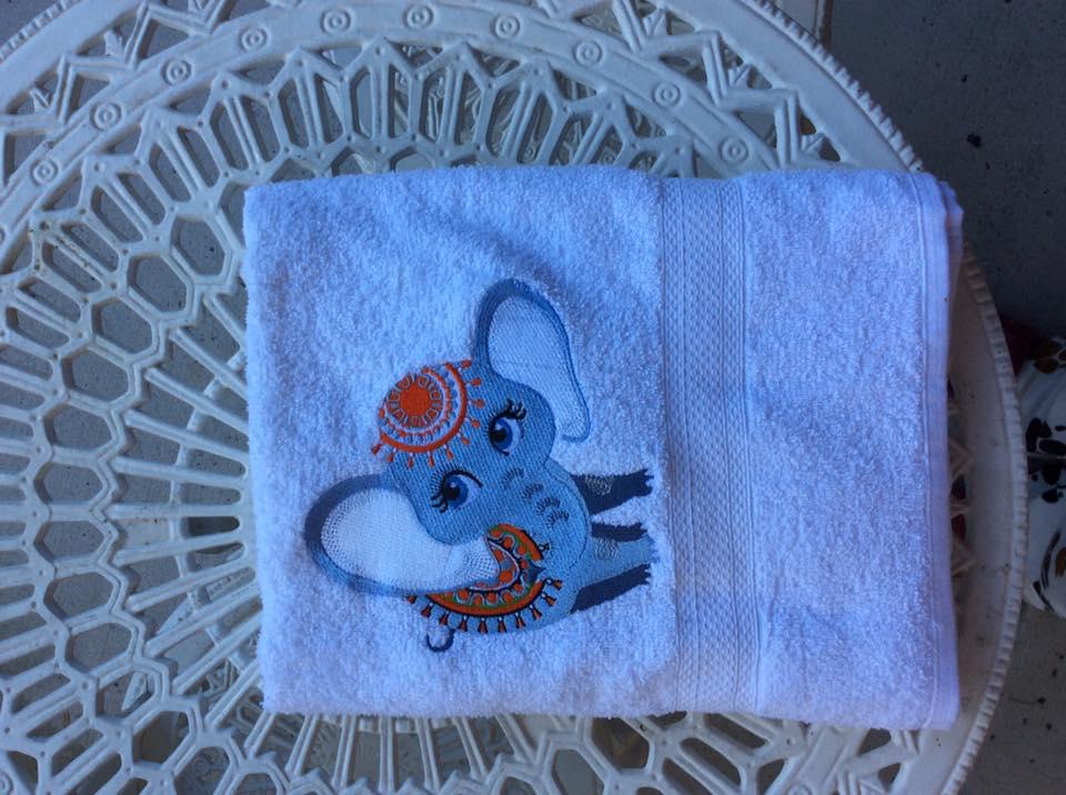 Embroidered towel circus elephant