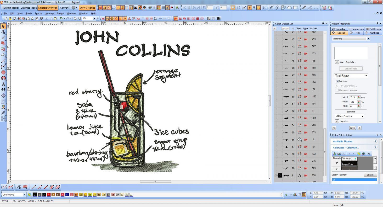 John Collins coctail embroidery screenshot