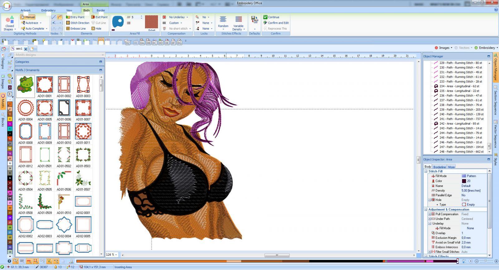 Sexy lady in Sierra Embroidery software