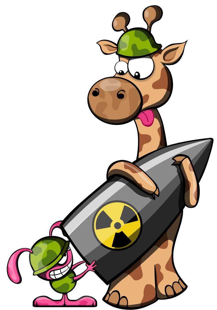 Giraffe and bunny with rocket