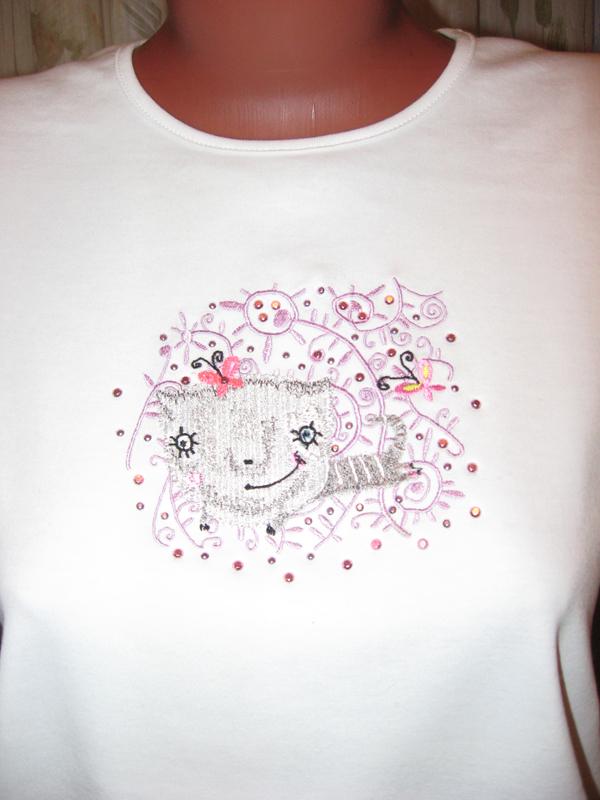 Embroidered shirt with Flying Cat embroidery design