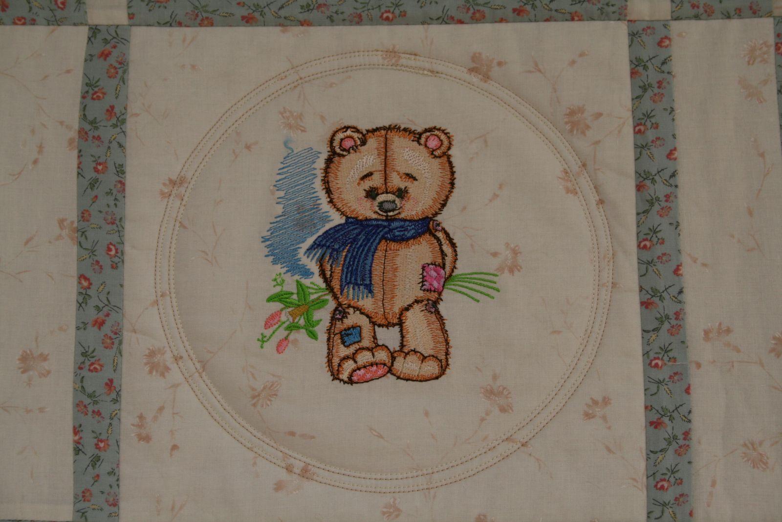 Teddy Bear with fflowers embroidery design
