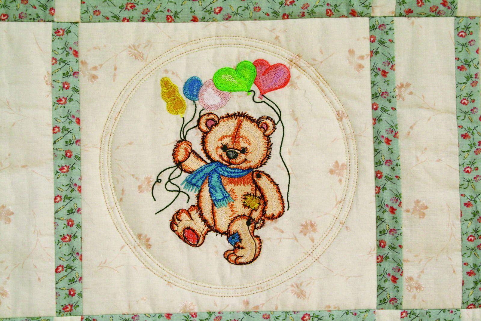 Old toys bear quilt embroidery design