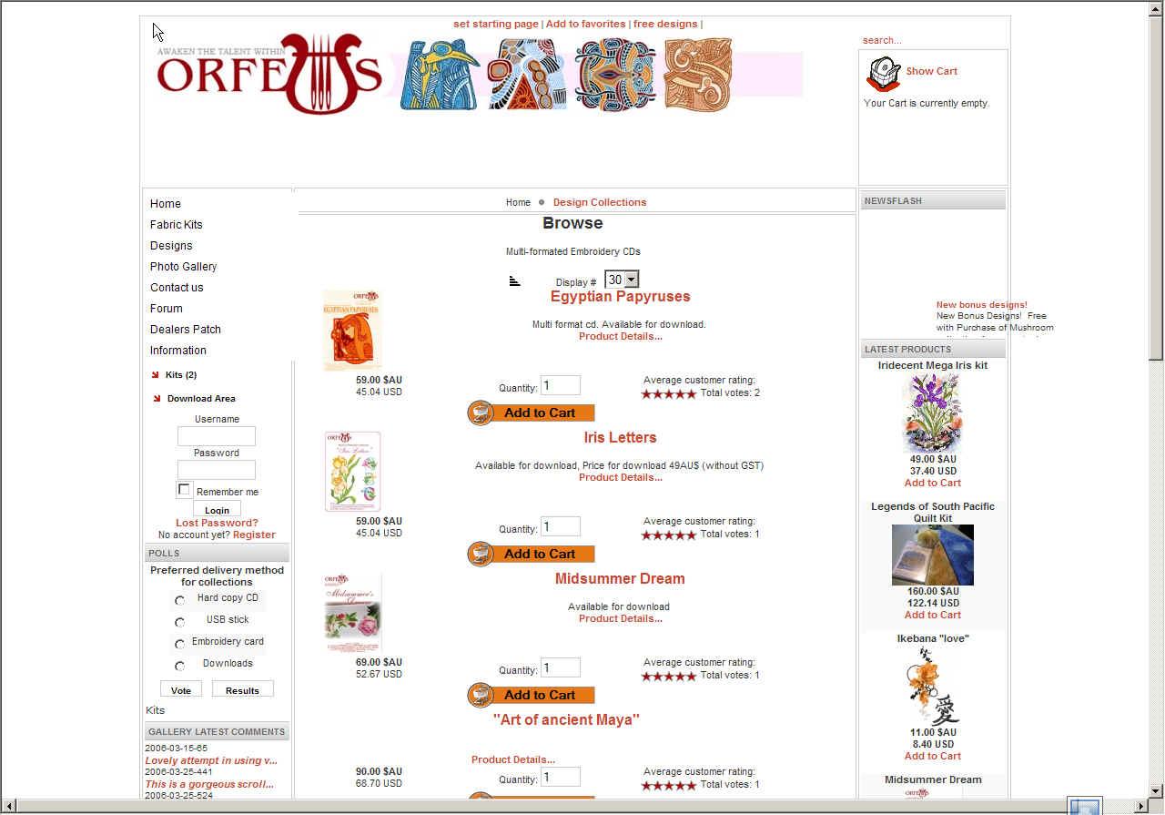 Orfeus online embroidery shop - beta version