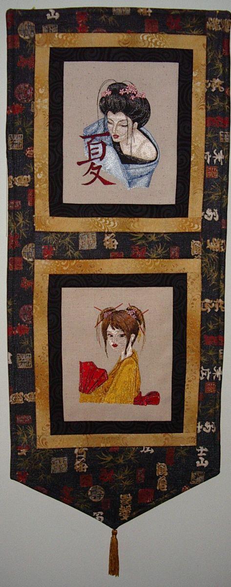 Wall decoration with Geisha embroidery design