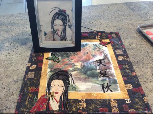 Items with embroidered geisha design New