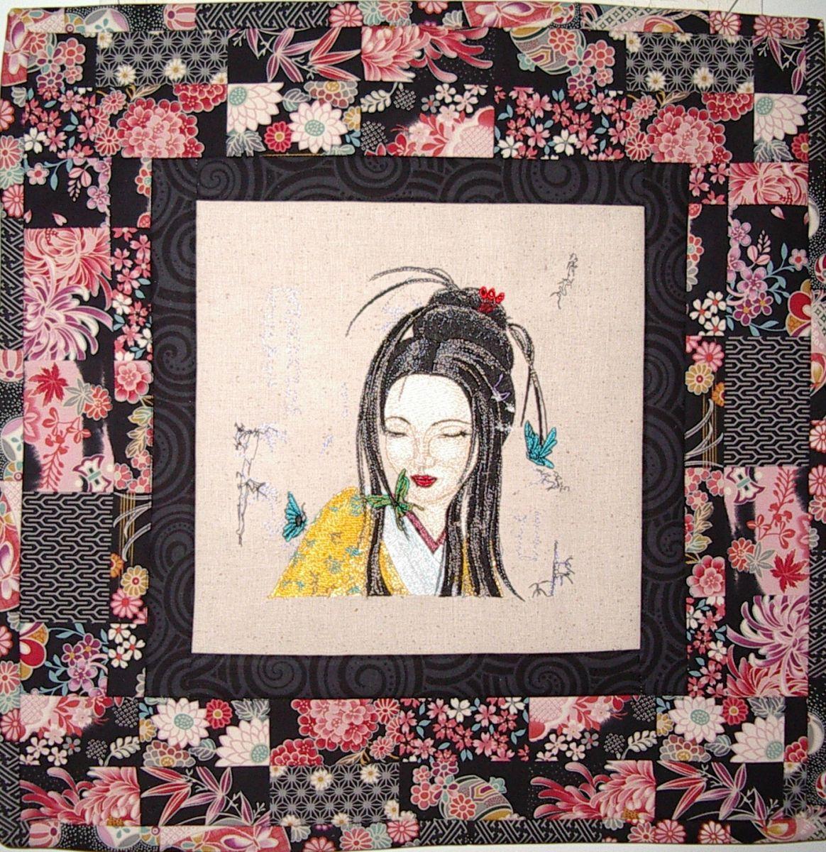 Quilt wih Geisha embroidery design