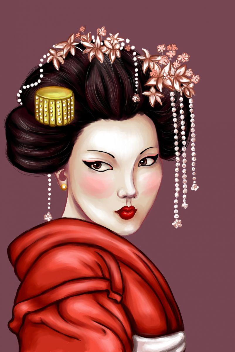 Oriental art for Geisha embroidery collection
