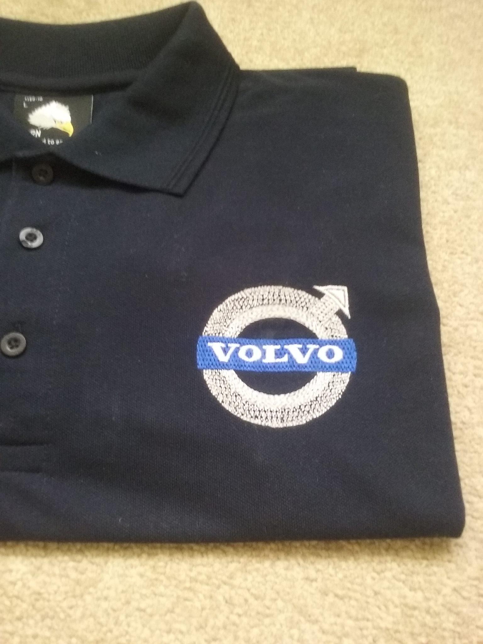 Shirt with Volvo logo embroidery design
